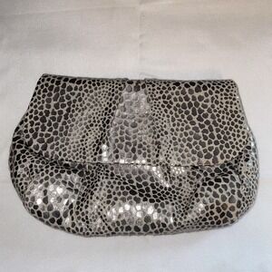 Vintage Inge Christopher Reptile Mini Clutch Purse Grey Silver Pouch Wallet